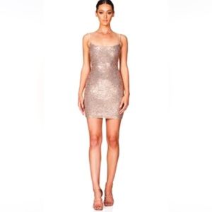 Nookie Lovers Mini Sequin Rose Gold Dress - L Color - Rose Gold